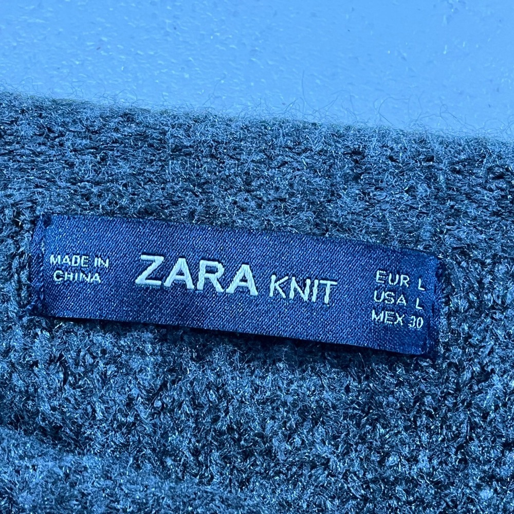 Zara Sweater Womens Large Pullover Gray Acrylic Fisherman Cottage Old Money Rare - Picture 3 of 8